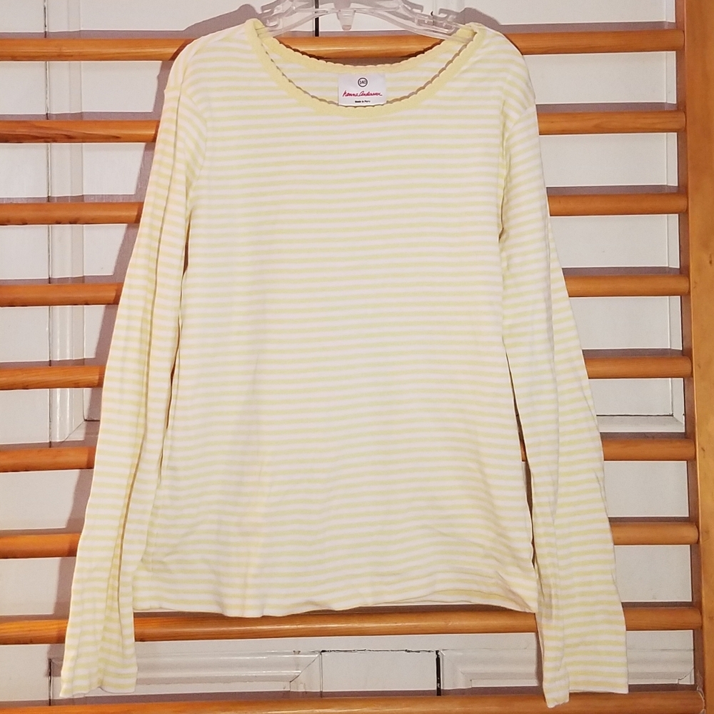 Hanna Andersson 140 Pale Yellow Striped Top Shirt